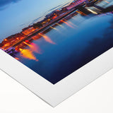 Art deco poster featuring a serene Welsh landscape in soft green and blue tones on rolled canvas.