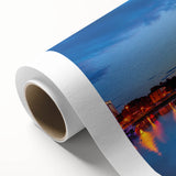 Art deco poster of a serene Welsh landscape in muted greens and blues, printed on rolled canvas, ideal for nursery wall art.