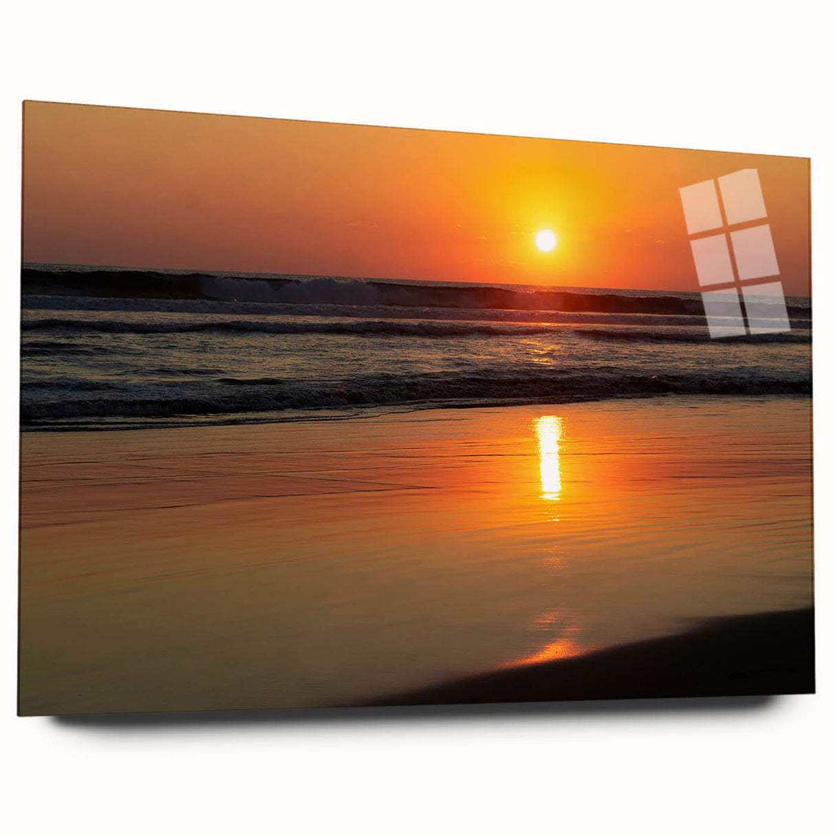 Large abstract depiction of Acapulco scenery on acrylic glass, featuring vibrant blue and green tones.