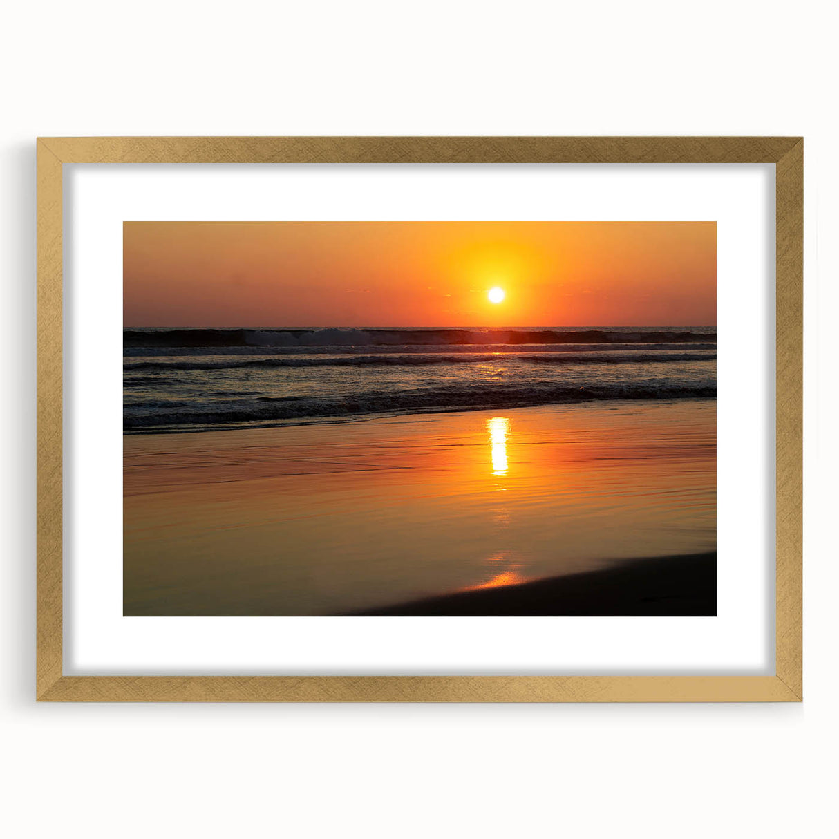 Extra large abstract art print of Acapulco scenery in textured gold frame, ideal for living room decor.