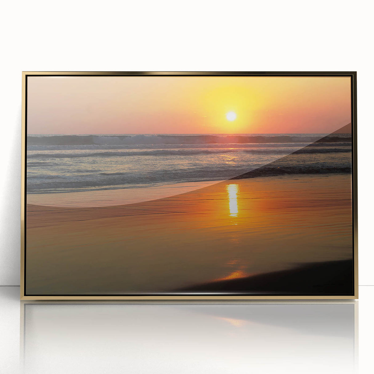 Mid-century modernist style large art print of Acapulco scenery, framed in gold acrylic, ideal for modern art wall decor.