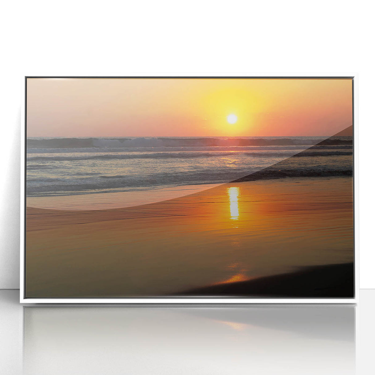 Art Deco style poster of Acapulco scenery in vibrant colors on white framed acrylic, suitable for modern art wall decor.