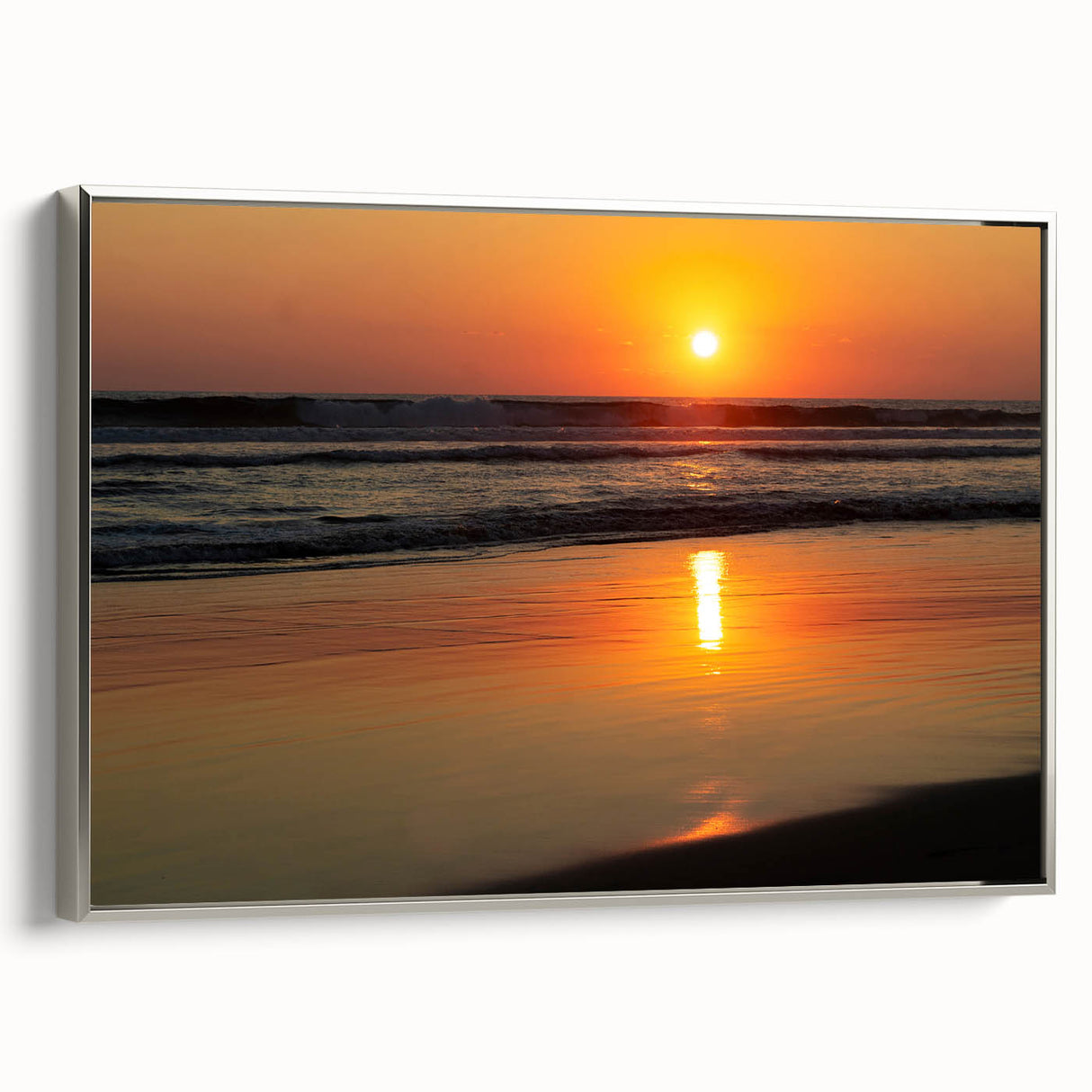 Framed canvas of a vintage Acapulco landscape painting with vibrant colors on a black background.
