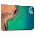 Large abstract wall art of Baja California scenery on acrylic glass, featuring ocean blues and sandy hues.