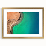 Extra large abstract art print of Baja California scenery in gold frame, with textured details, ideal for living room decor.