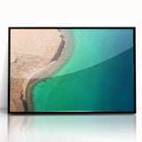 Large abstract wall art of Baja California scenery in muted earth tones on a framed acrylic.