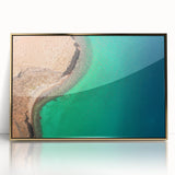 Framed acrylic print of Baja California scenery in mid-century modernist style, with muted earth tones.