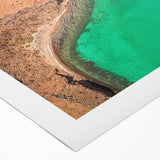 Art deco poster featuring a serene Baja California landscape in muted earth tones on rolled canvas.