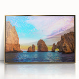 Extra large acrylic print of abstract art featuring textured waves in gold and blue tones, ideal for living room decor.