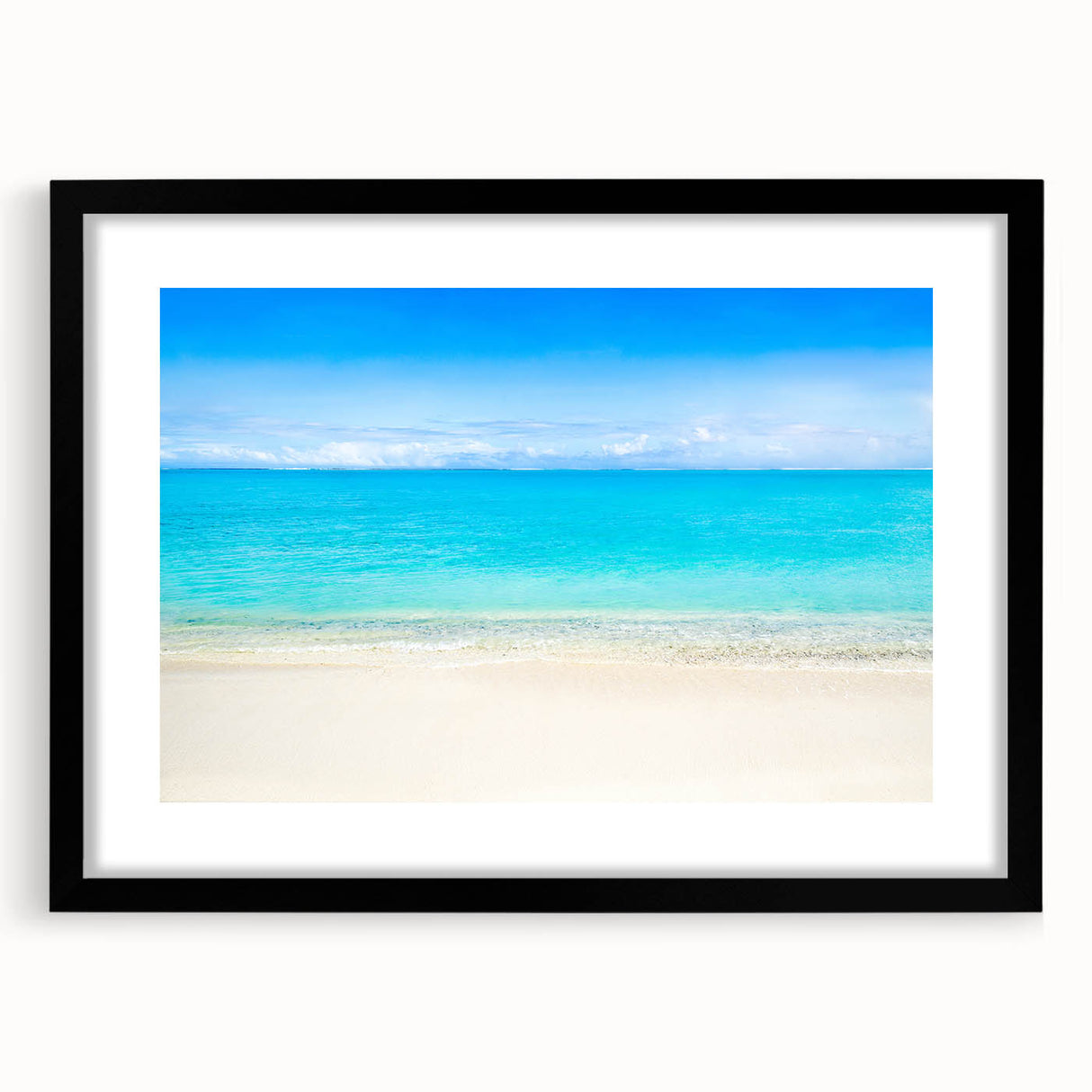 Extra large abstract art print of Cancun scenery in vibrant colors on a textured canvas, framed in black.