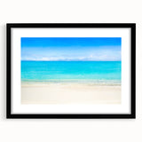 Extra large abstract art print of Cancun scenery in vibrant colors on a textured canvas, framed in black.