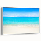 Vintage poster art of Cancun scenery on a framed canvas, featuring vibrant colors, ideal for living room decor.