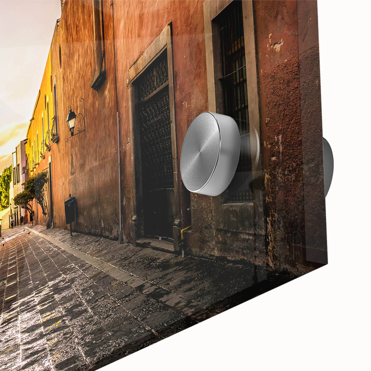 Acrylic print of a large abstract Mexico City scene in mid-century modernist style, ideal for dining room art.