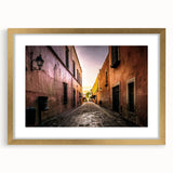 Extra large wall art of abstract Mexico City scenery in textured gold frame, ideal for living room decor.