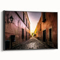 Black and white framed canvas of Mexico City landscape, in a vintage poster style, ideal for bedroom decor.