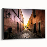 Black and white framed canvas of Mexico City landscape, in a vintage poster style, ideal for bedroom decor.