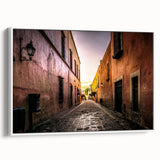 Vintage poster art of Mexico City skyline in vibrant colors on a large framed canvas, suited for living room decor.