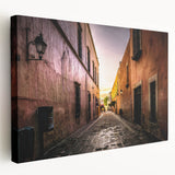 Panoramic view of Mexico City on a large stretched canvas, featuring muted earth tones, ideal for kitchen wall art.