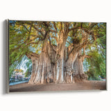 Framed canvas of a vintage-style landscape painting depicting Oaxaca, Mexico.