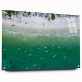 Acrylic print of a large abstract depiction of Quintana Roo scenery in cool blue and green tones.