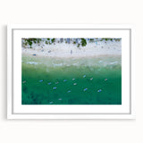 Abstract art print of Quintana Roo scenery in muted earth tones on a white-framed mat, suitable for dining room decor.