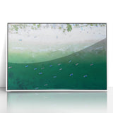 Acrylic print of a Quintana Roo, Mexico scenery in art deco style, framed in white, ideal for modern nursery wall art.