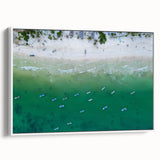 Vintage poster art of Quintana Roo scenery on a framed canvas, featuring colorful art on a black background.