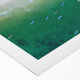 Art deco poster of Quintana Roo scenery on rolled canvas, featuring vivid blue and green tones.