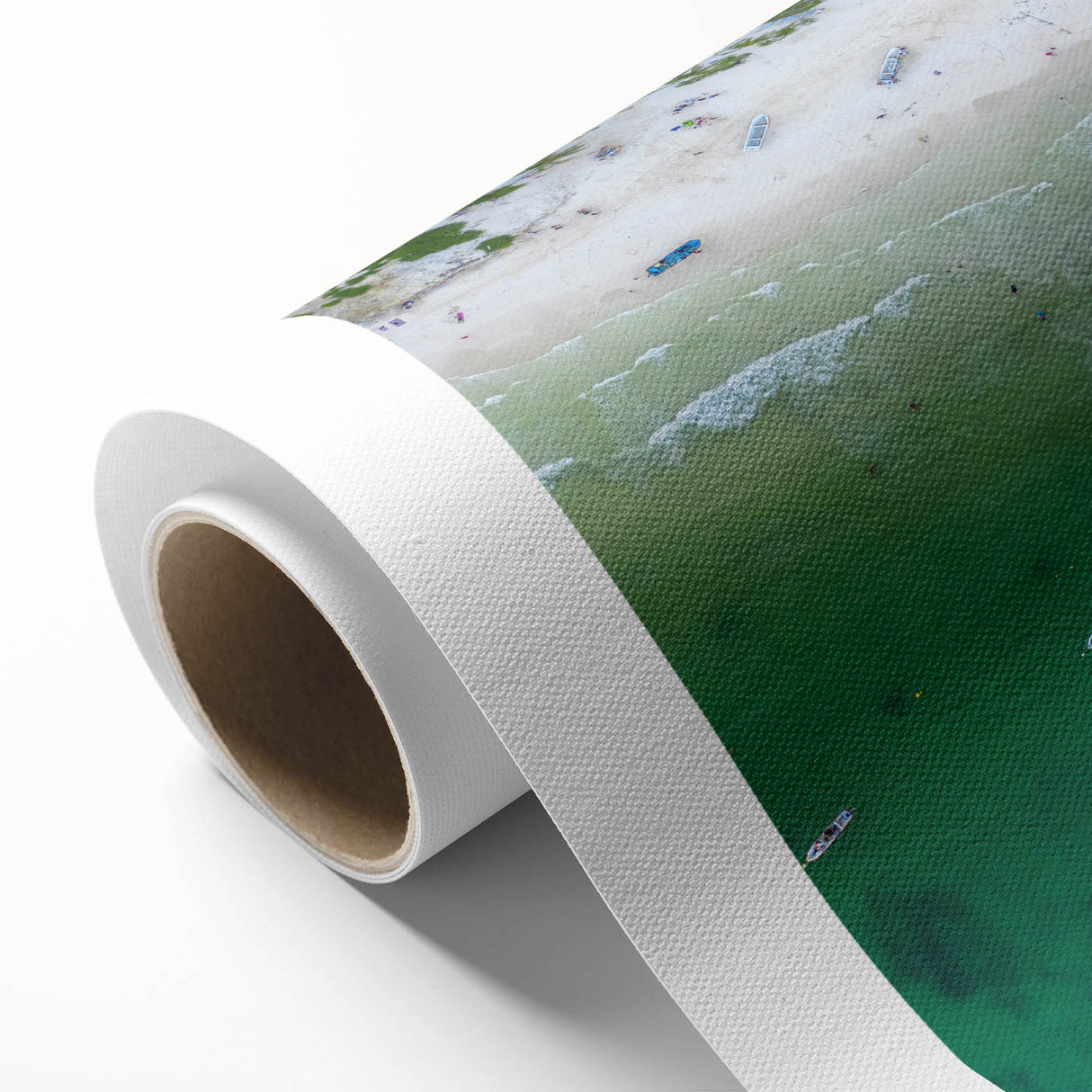 Art Deco poster of Quintana Roo scenery on rolled canvas, with vivid blue and green tones, ideal for nursery wall art.