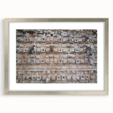 Textured abstract art print of Yucatan scenery in silver frame, featuring earthy tones, ideal for bedroom art.