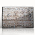 Large abstract wall art depicting Yucatan scenery in mid-century modernist style, framed in black acrylic.