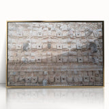 Large art print of a Yucatan, Mexico scenery in mid-century modernist style, framed in gold acrylic.