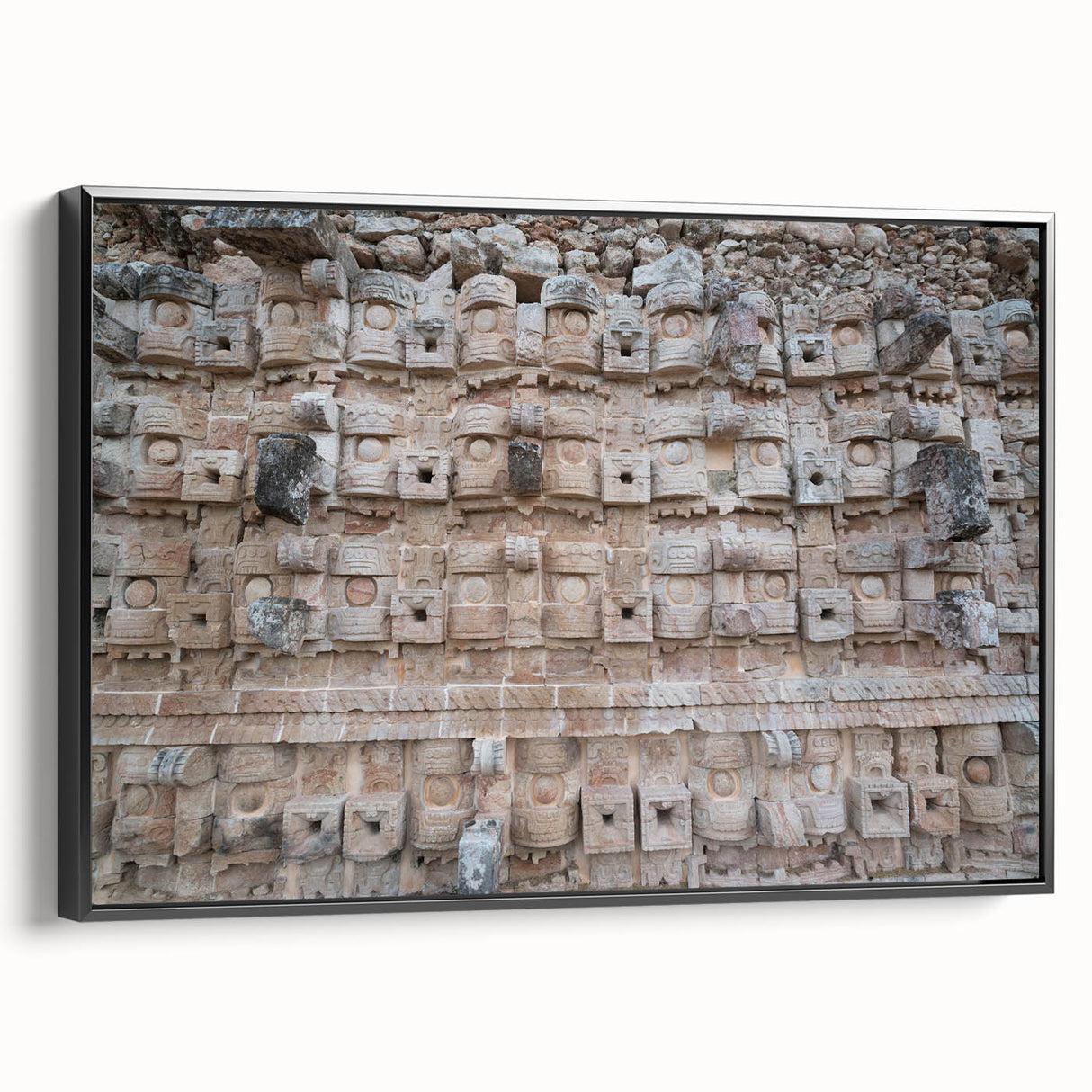 Black and white framed canvas of Yucatan landscape, ideal for bedroom wall art, featuring vintage poster style.