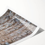 Extra large wall art featuring line art flowers in muted green and beige tones on a rolled canvas.