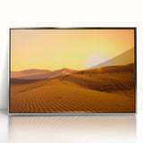 Mid-century modernist art depicting the Dubai skyline in silver tones on a framed acrylic print.