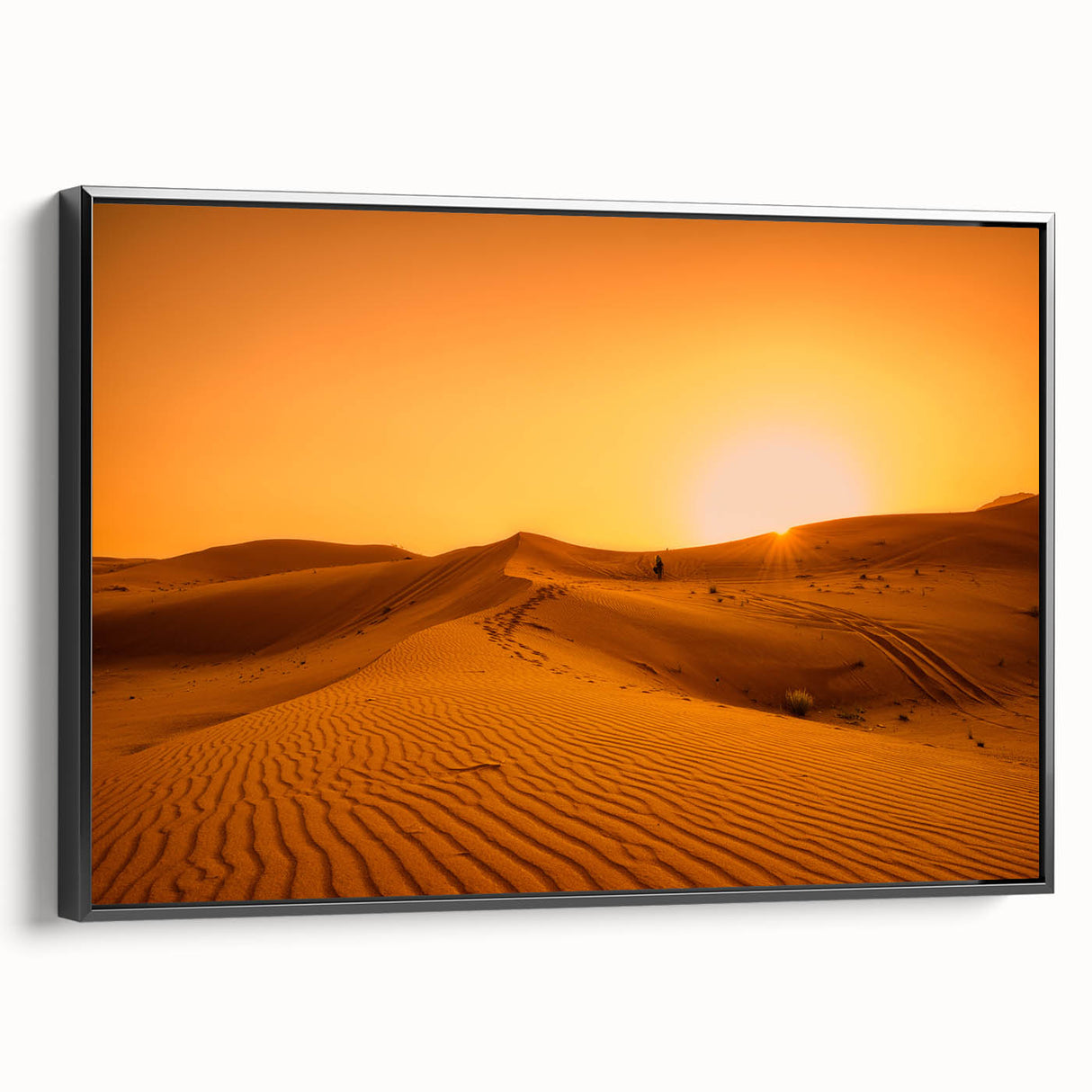 Black and white framed canvas of Dubai skyline, featuring vintage poster art style, ideal for bedroom wall decor.