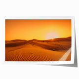 Rolled print of Dubai skyline in muted gold and blue tones, suitable for art wall dining room.