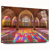 Acrylic print of a Middle Eastern landscape, showing earthy tones and abstract elements, suitable for dining room decor.