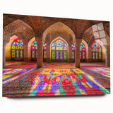 Large abstract depiction of a Middle Eastern landscape on acrylic glass, in earthy tones.