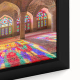 Extra large framed canvas featuring a textured, colorful Middle Eastern scenery, ideal for living room decor.