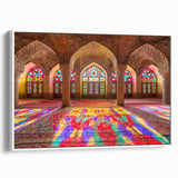 Vintage poster art depicting a Middle Eastern scenery on a framed canvas.