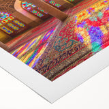 Art deco poster of a Middle Eastern scenery in muted earth tones on rolled canvas, suitable for dining room wall art.