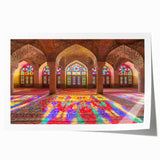Extra large rolled print of a Middle Eastern scenery with vibrant floral designs.
