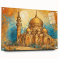 Acrylic glass print of a Middle Eastern landscape in muted earth tones, ideal for dining room decor.