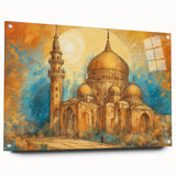 Acrylic glass print of a Middle Eastern landscape in muted earth tones, ideal for dining room decor.
