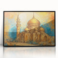 Large abstract wall art depicting Middle Eastern scenery in muted earth tones on framed acrylic.