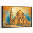 Black and white framed canvas of a vintage Middle Eastern landscape, ideal for bedroom decor.