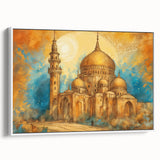 Vintage poster art of a Middle Eastern landscape on extra large framed canvas, featuring vibrant and colorful imagery.