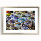 Textured abstract art print featuring a muted palette of Jerusalem scenery, framed in silver, ideal for bedroom art.