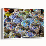 Vintage poster art depicting Jerusalem skyline in vibrant colors on a large framed canvas, ideal for living room decor.